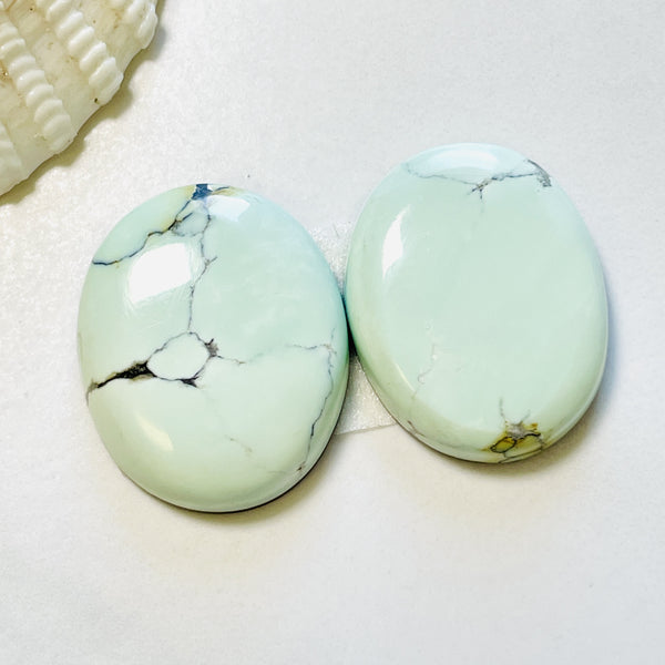 Large Faint Green Oval Lone Mountain Turquoise, Set of 2 Background