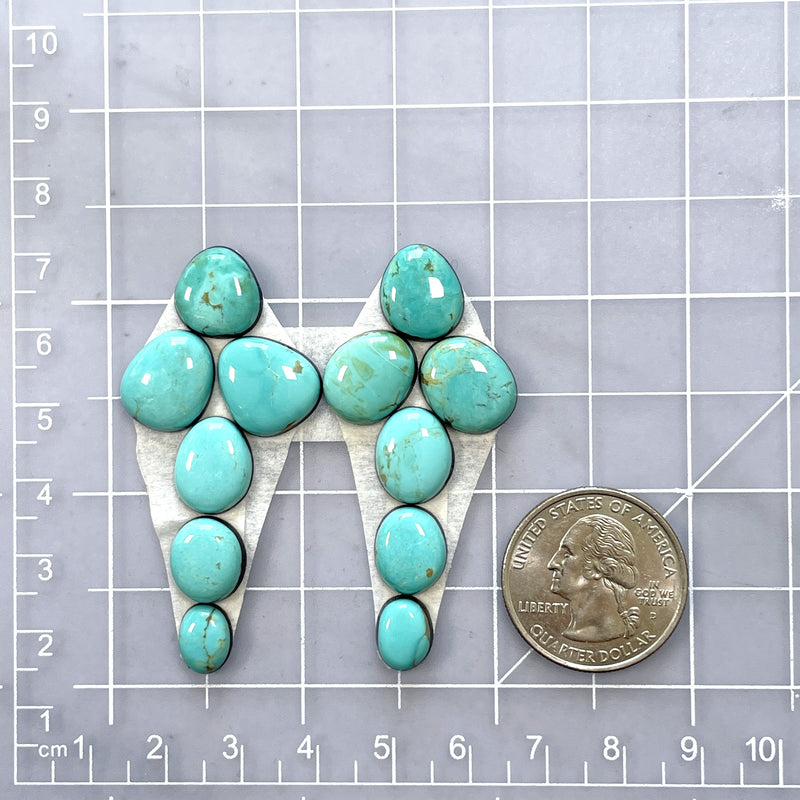 Small Sky Blue Mixed Tyrone Turquoise, Set of 12 Dimensions