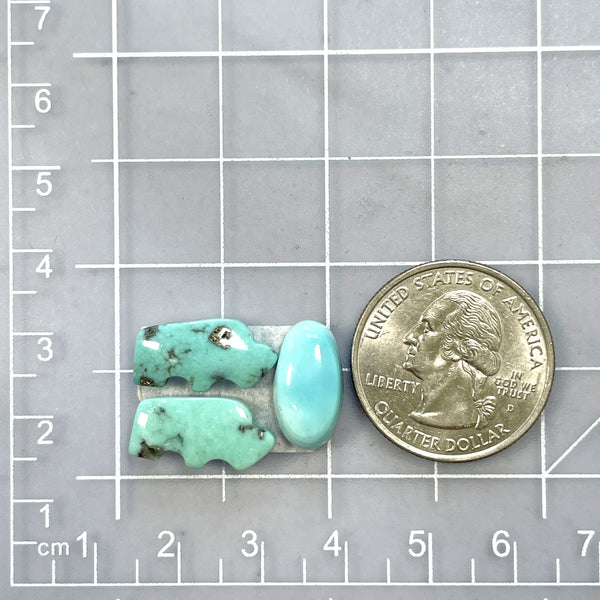 Small Sky Blue Mixed Sonora Turquoise, Set of 3 Dimensions