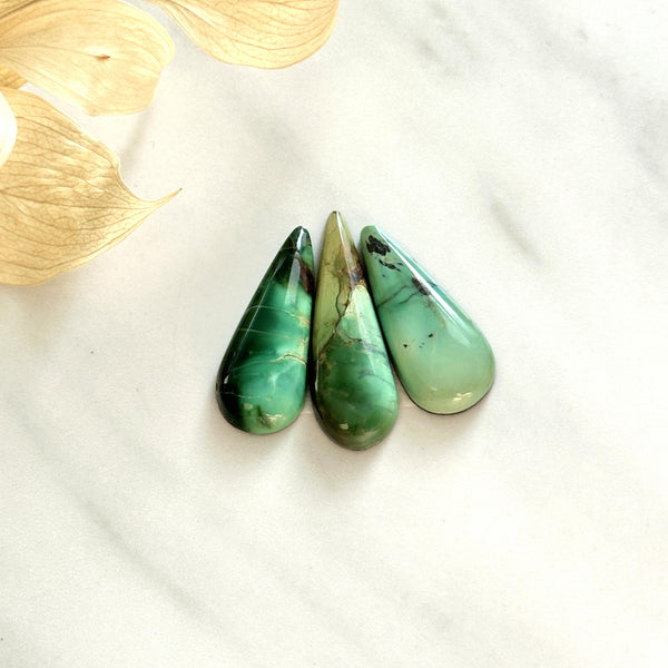 Small Sea Green Teardrop Crescent Lake Variscite, Set of 3 Background