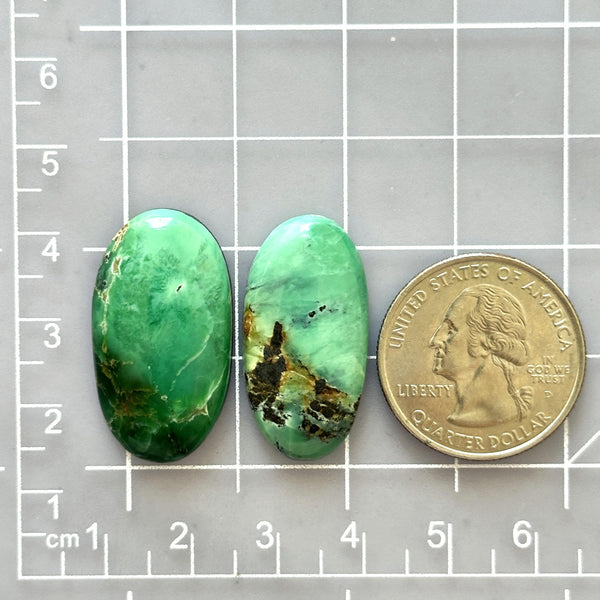 Large Deep Green Oval Crescent Lake Variscite, Set of 2 Dimensions