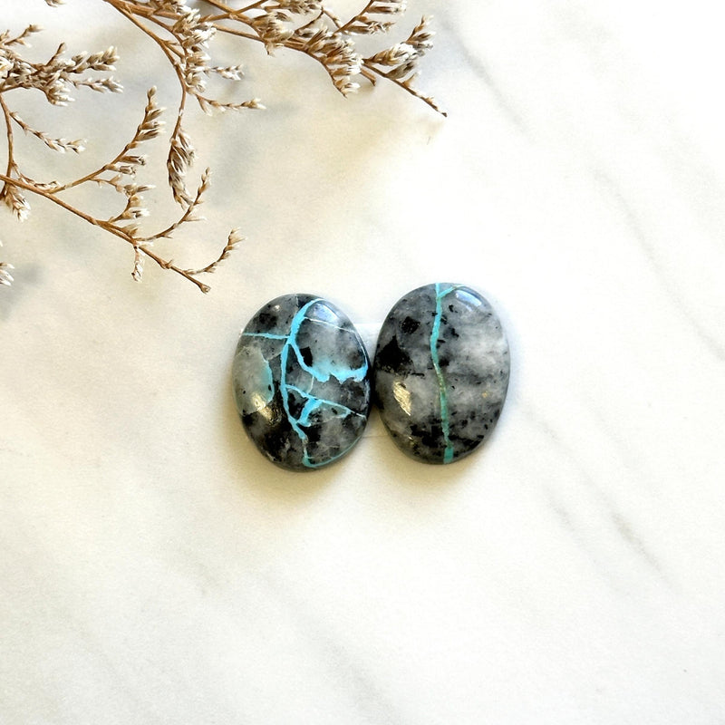 Large Sky Blue Oval Blue Moon Turquoise, Set of 2 Background