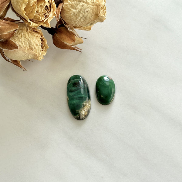 Medium Deep Green Oval Crescent Lake Variscite, Set of 2 Background