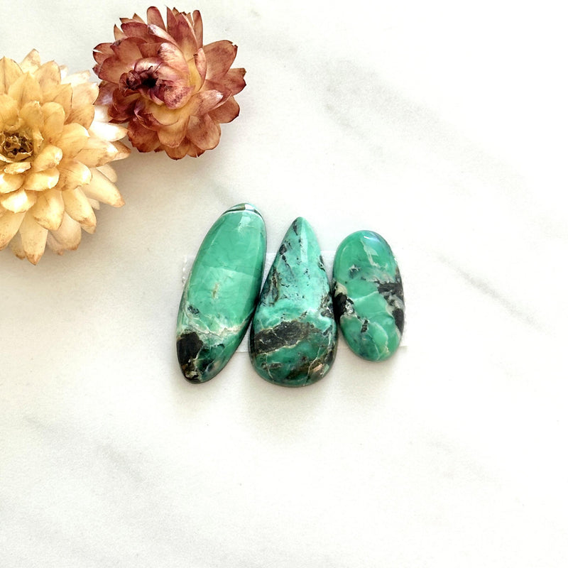 Small Sea Green Mixed Crescent Lake Variscite, Set of 3 Background