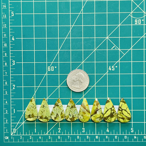 Large Lime Green Teardrop Green Opal, Set of 8 Dimensions