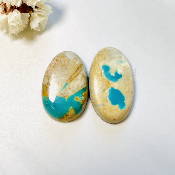 Large Sky Blue Oval Royston Turquoise, Set of 2 Background