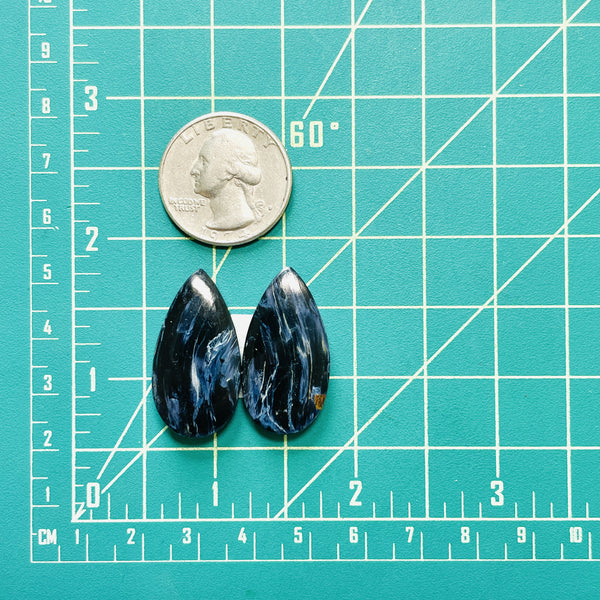 Large Deep Blue Teardrop Pietersite Quartz, Set of 2 Dimensions