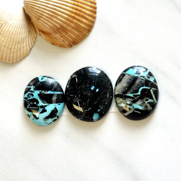 Large Sky Blue Mixed Blue Moon Turquoise, Set of 3 Background