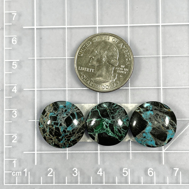 Small Ocean Blue Round Yungai Turquoise, Set of 3 Dimensions