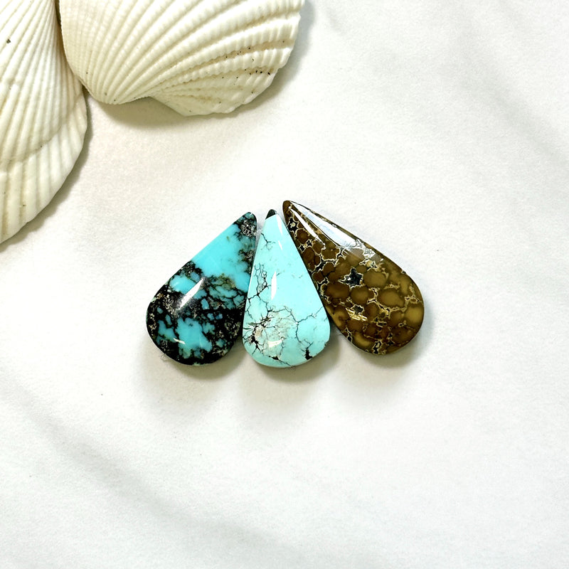 Medium Mixed Teardrop Mixed Turquoise, Set of 3 Background