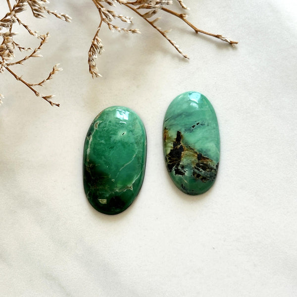 Large Deep Green Oval Crescent Lake Variscite, Set of 2 Background
