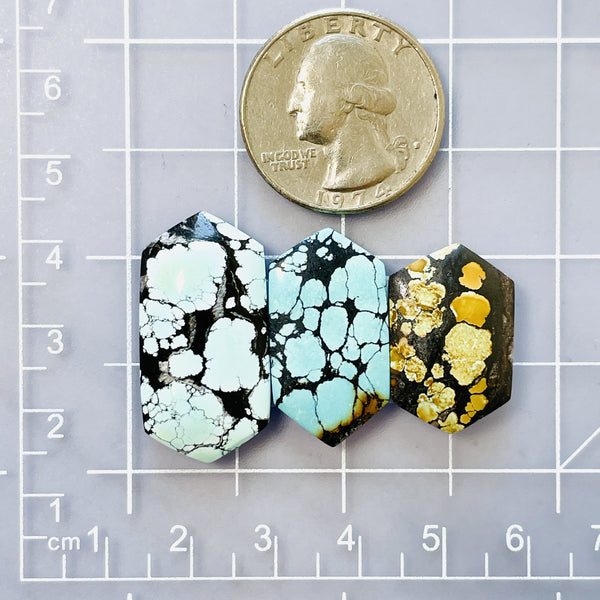 Large Mixed Hexagon Mixed Turquoise, Set of 3 Dimensions