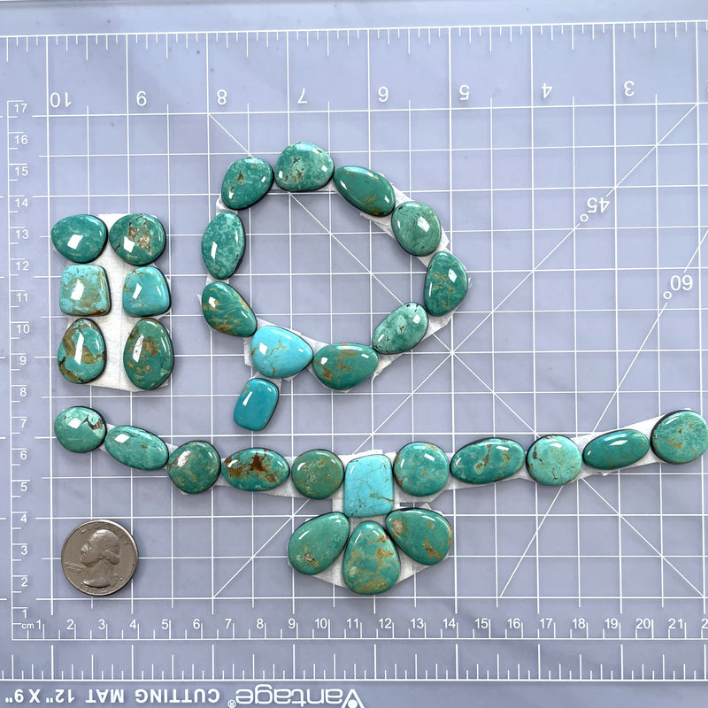 Small Mixed Mixed Tyrone Turquoise, Set of 31 Dimensions