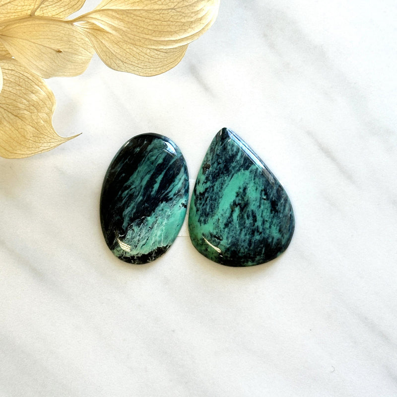 Large Deep Blue Mixed Crescent Lake Variscite, Set of 2 Background