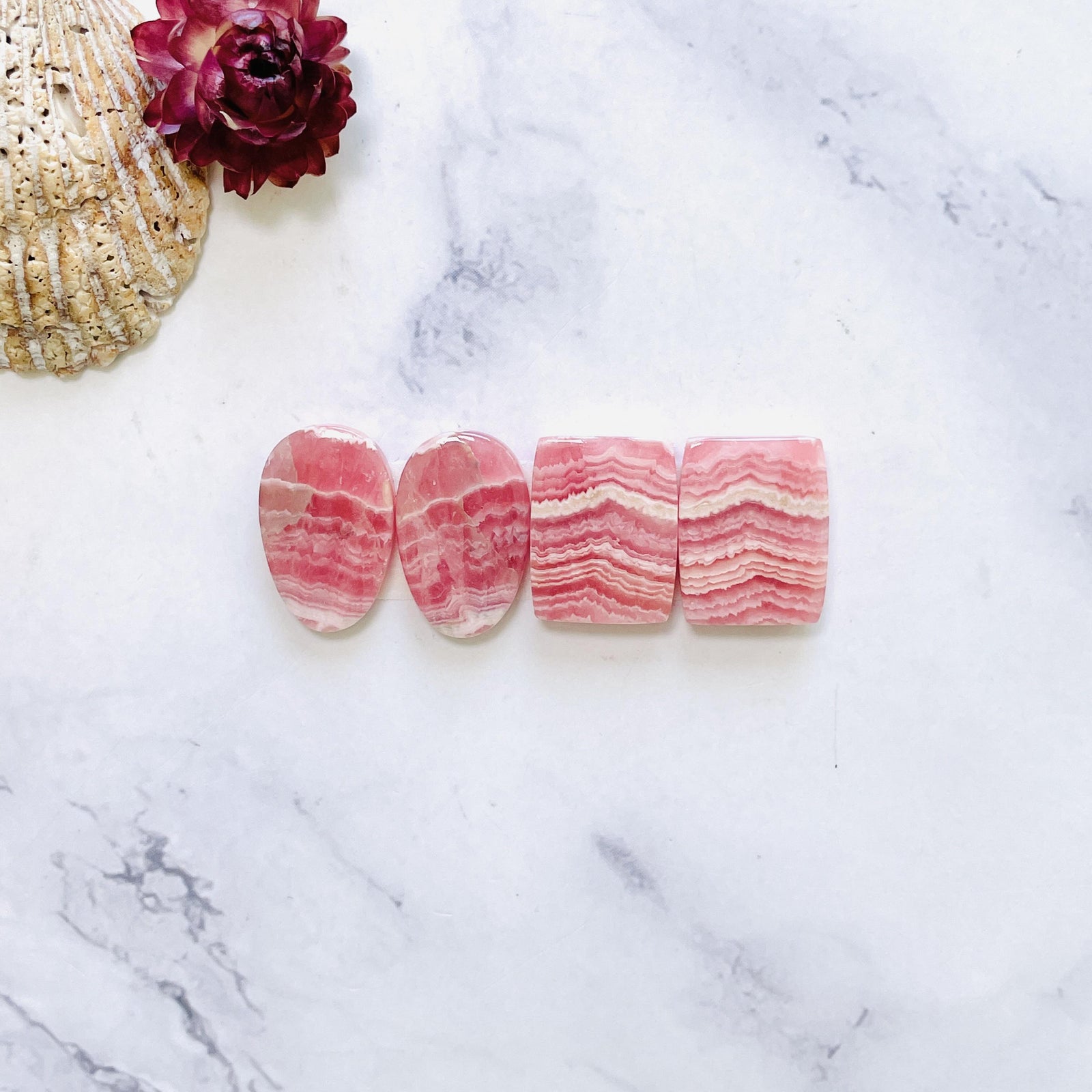 自家製 Rhodochrosite Genuine ハーフパン Medium Pink Mixed Rhodochrosite, Set of 4 - Turquoise Moose