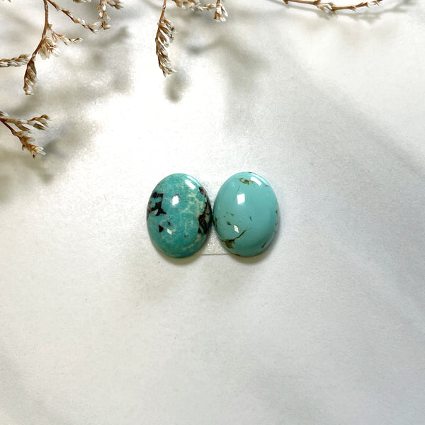 Small Sky Blue Oval Lone Mountain Turquoise, Set of 2 Background