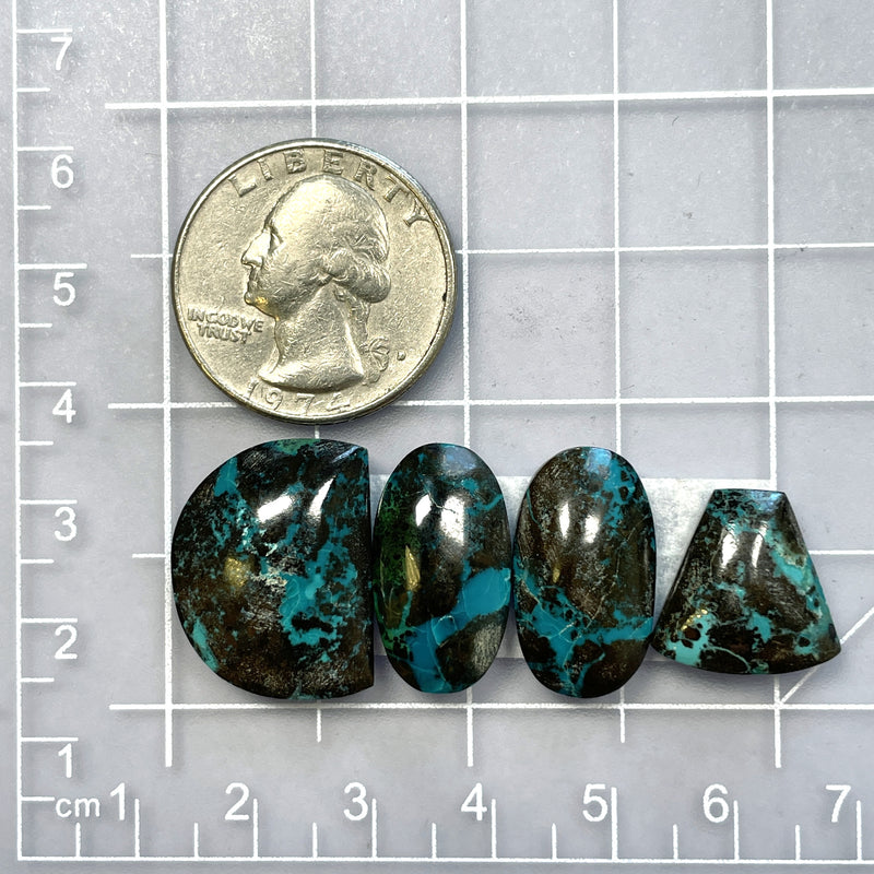 Large Ocean Blue Mixed Yungai Turquoise, Set of 4 Dimensions