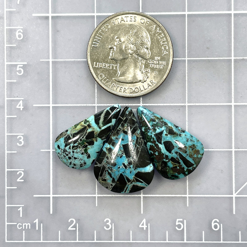 Large Ocean Blue Teardrop Yungai Turquoise, Set of 3 Dimensions