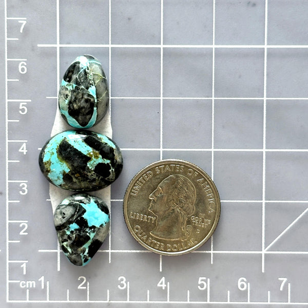 Medium Sky Blue Mixed Blue Moon Turquoise, Set of 3 Dimensions