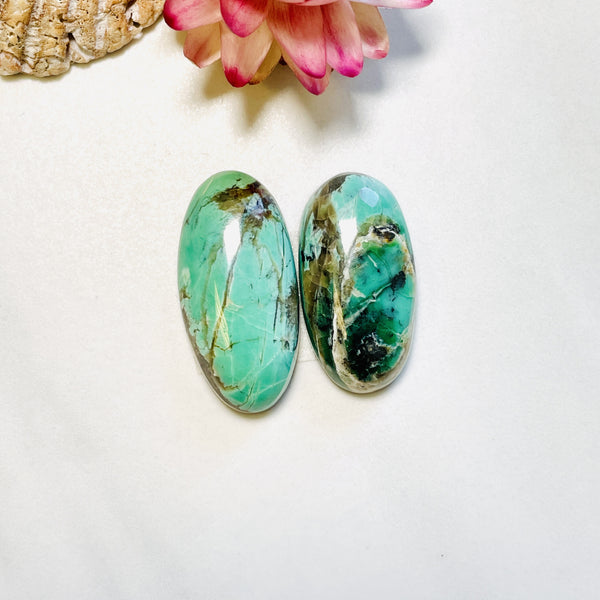 Large Mint Green Oval Crescent Lake Variscite, Set of 2 Background