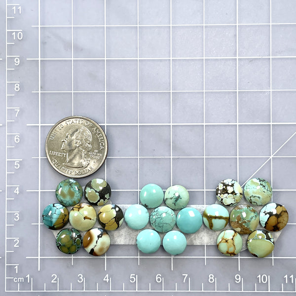 Small Mixed Round Mixed Turquoise, Set of 21 Dimensions