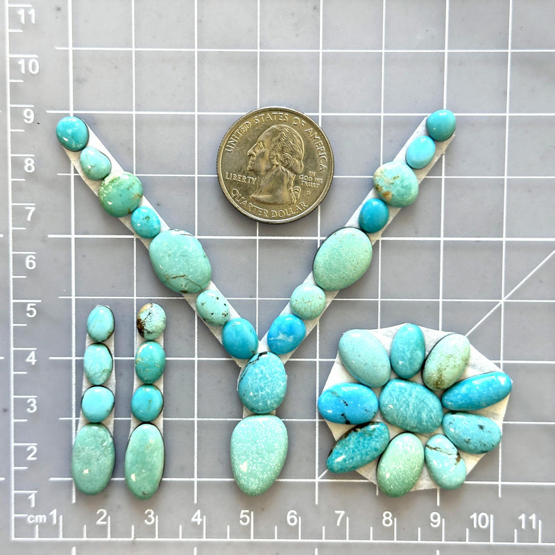 Small Sky Blue Mixed Kingman Turquoise, Set of 34 Dimensions