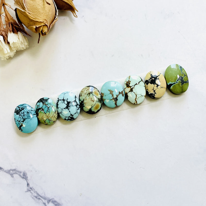 Small Mixed Oval Mixed Turquoise, Set of 8 Background