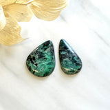 Large Deep Green Teardrop Crescent Lake Variscite, Set of 2 Background