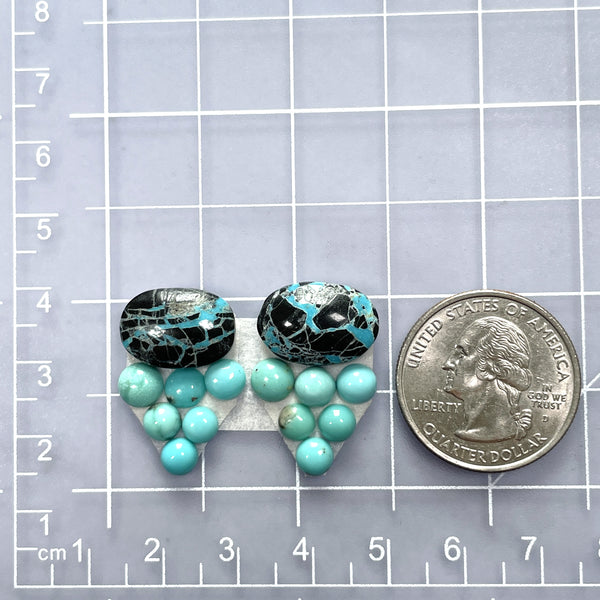 Small Mixed Mixed Mixed Turquoise, Set of 14 Dimensions