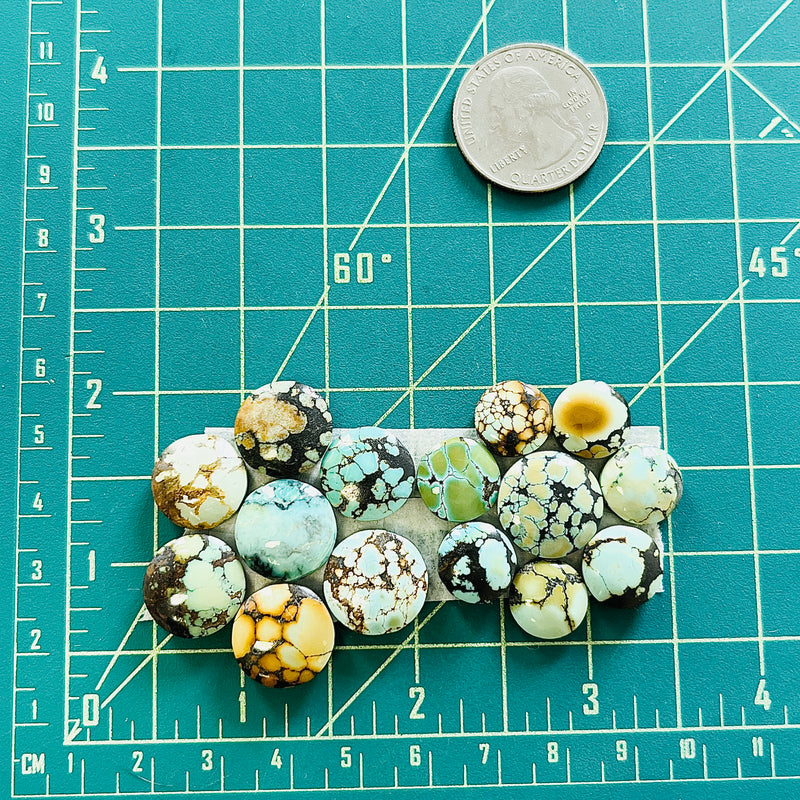 Small Mixed Round Mixed Turquoise, Set of 15 Dimensions