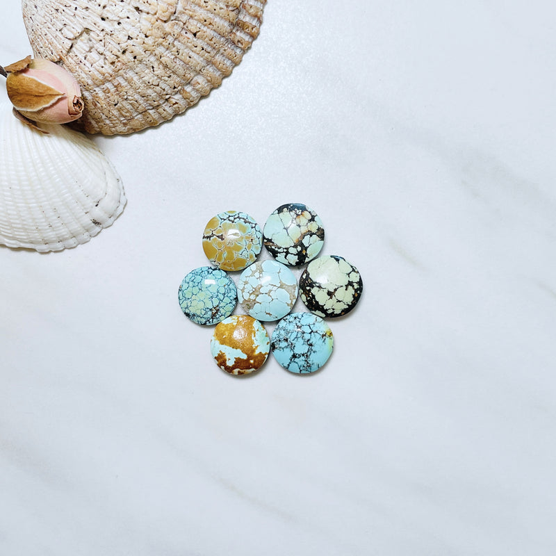 Medium Mixed Round Mixed Turquoise, Set of 7 Background