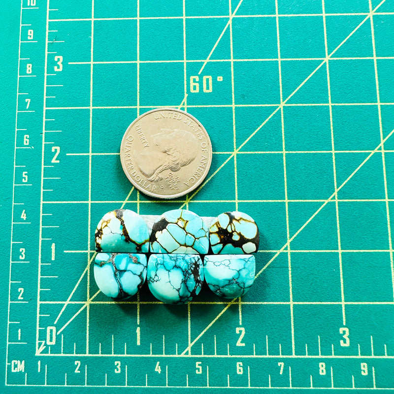 Small Ocean Blue Half Moon Yungai Turquoise, Set of 6 Dimensions