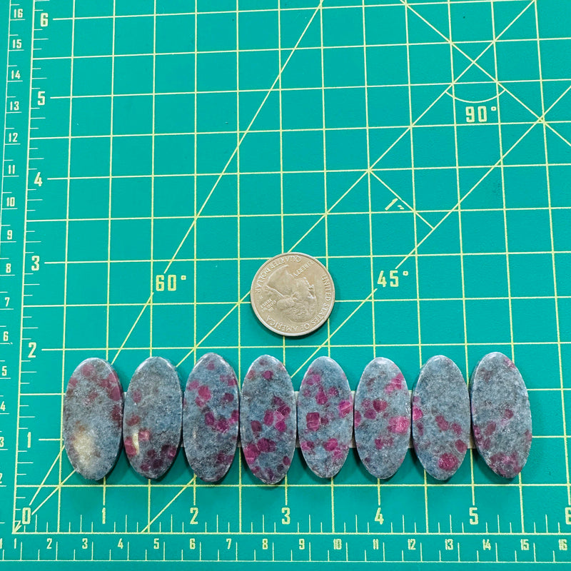 Large Deep Blue Oval Ruby in Kyanite, Set of 8 Dimensions