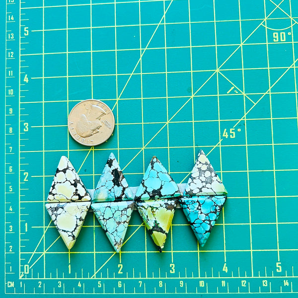 Large Mixed Triangle Mixed Turquoise, Set of 8 Dimensions