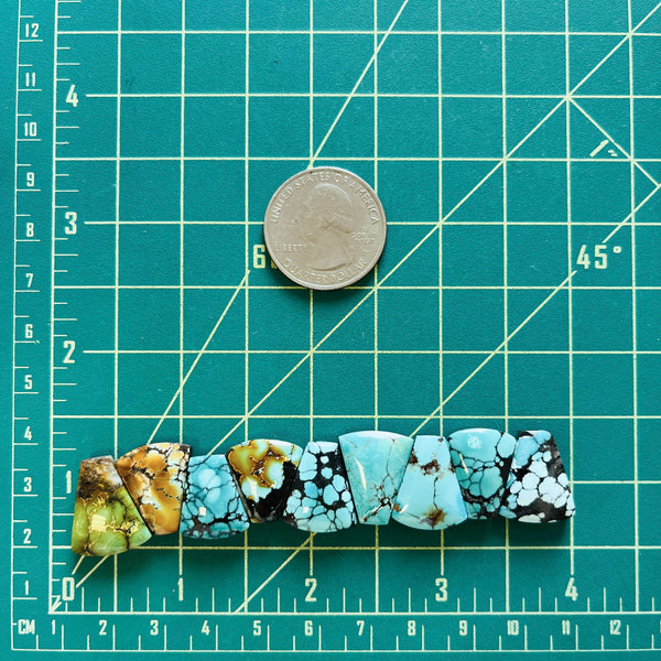Medium Mixed Petal Mixed Turquoise, Set of 9 Dimensions