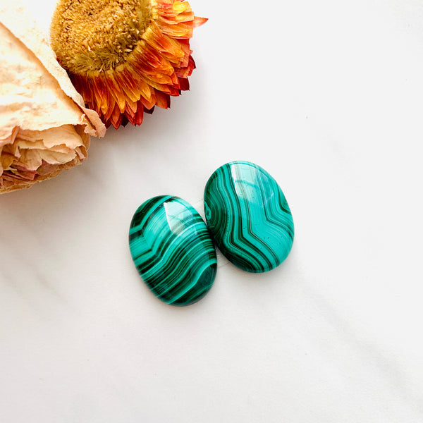 Large Sea Green Oval Malachite Copper Mineral, Set of 2 Background