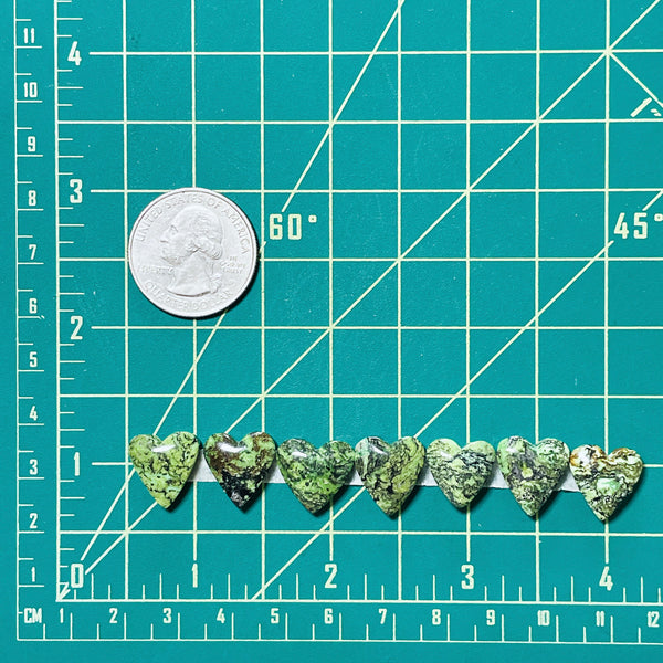 Small Lime Green Heart Yungai Turquoise, Set of 7 Dimensions