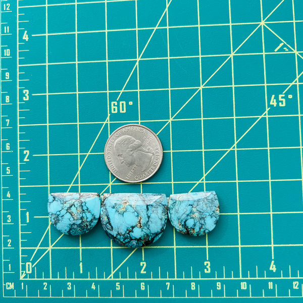 Large Sky Blue Half Moon Wild Horse Turquoise, Set of 3 Dimensions
