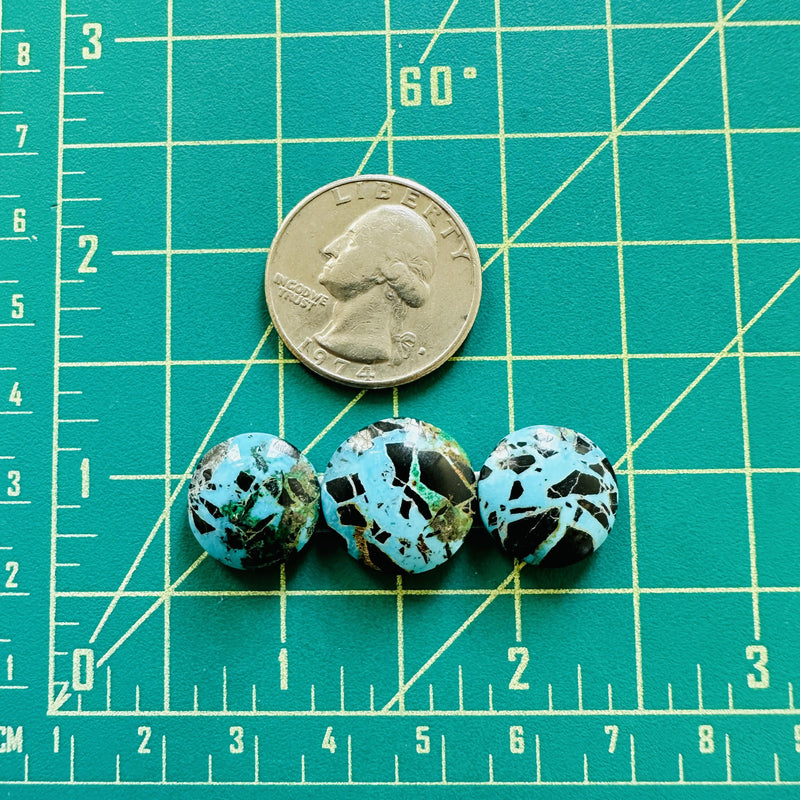 Small Ocean Blue Round Yungai Turquoise, Set of 3 Dimensions