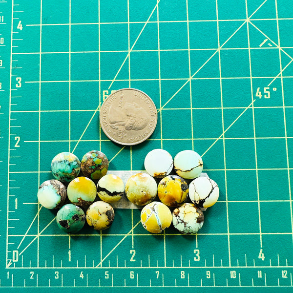 Small Mixed Round Mixed Turquoise, Set of 14 Dimensions