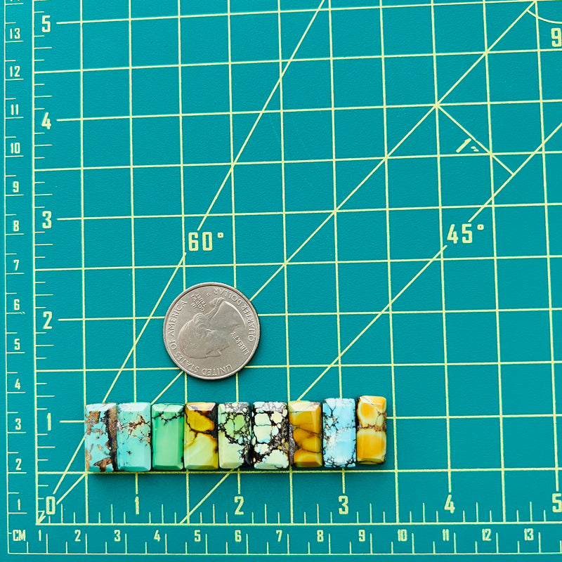Small Mixed Bar Mixed Turquoise, Set of 9 Dimensions