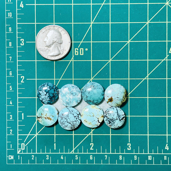 Medium Sky Blue Round Mixed Turquoise, Set of 8 Dimensions