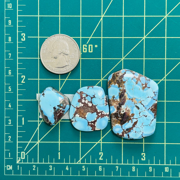 Large Sky Blue Mixed Golden Hill Turquoise, Set of 3 Dimensions