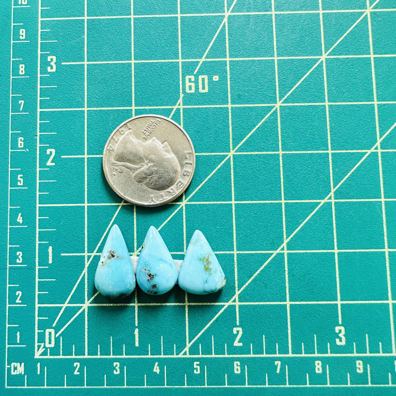 Small Sky Blue Teardrop Lone Mountain Turquoise, Set of 3 Dimensions