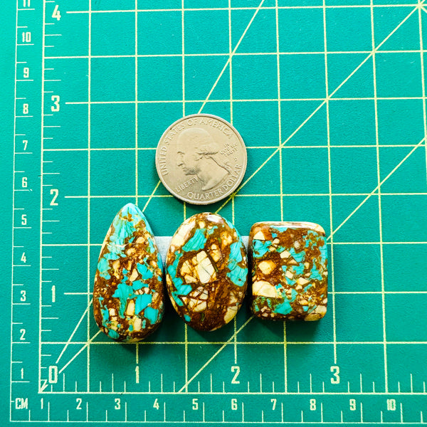 Large Sky Blue Freeform Royston Turquoise, Set of 3 Dimensions