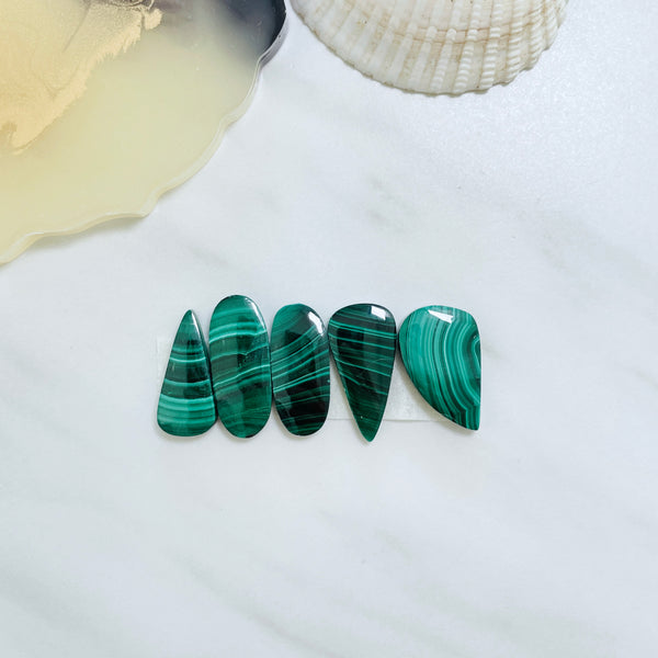 Large Deep Green Mixed Malachite Copper Mineral, Set of 5 Background