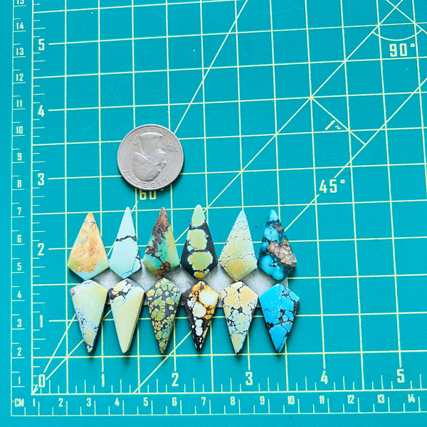 Large MIxed Shield Mixed Turquoise, Set of 12 Dimensions