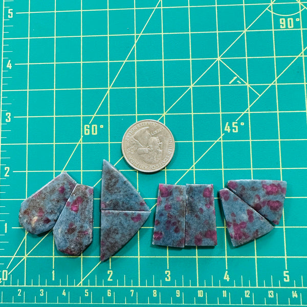 Large Deep Blue Mixed Ruby in Kyanite, Set of 8 Dimensions