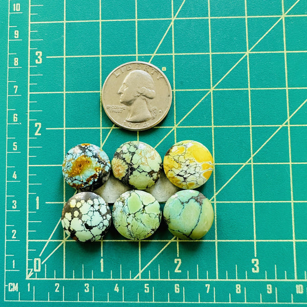 Small Mixed Round Mixed Turquoise, Set of 6 Dimensions