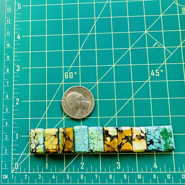 Small Mixed Bar Mixed Turquoise, Set of 10 Dimensions